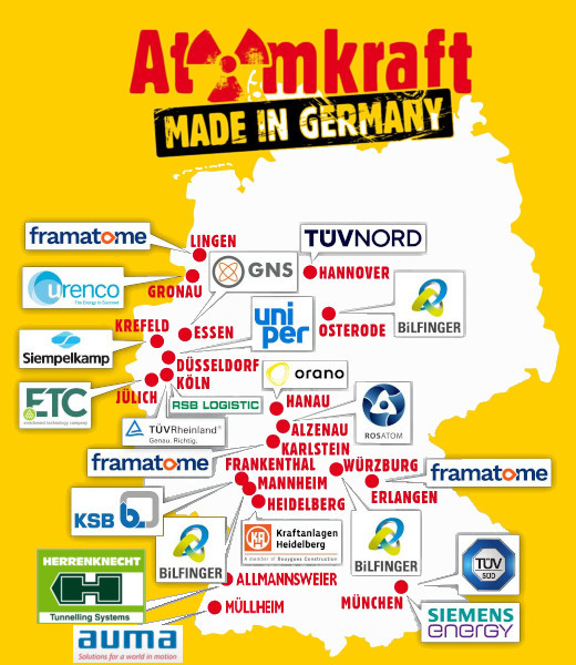 Atomkraft in Deutschland - Grafik: ausgestrahlt - Creative-Commons-Lizenz Namensnennung Nicht-Kommerziell 3.0
