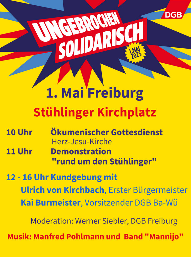 Erster-Mai-Plakat_DGB-Freiburg, 2023 - Grafik: DGB - Creative-Commons-Lizenz Namensnennung Nicht-Kommerziell 3.0