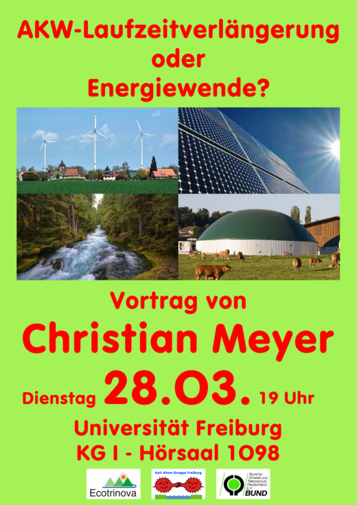 Plakat zur Veranstaltung 'AKW-Laufzeitverlängerung oder Energiewende?', 28.03.23 - 520 x 735 Pixel - Grafik: Klaus Schramm - Creative-Commons-Lizenz Namensnennung Nicht-Kommerziell 3.0