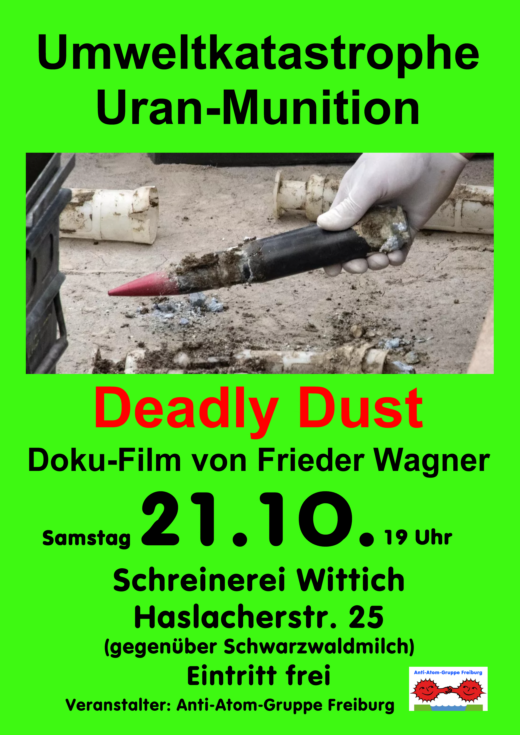 Plakat zum Doku-Film 'Deadly Dust', 21.10.23 - 520 x 735 Pixel - Grafik: Klaus Schramm - Creative-Commons-Lizenz Namensnennung Nicht-Kommerziell 3.0